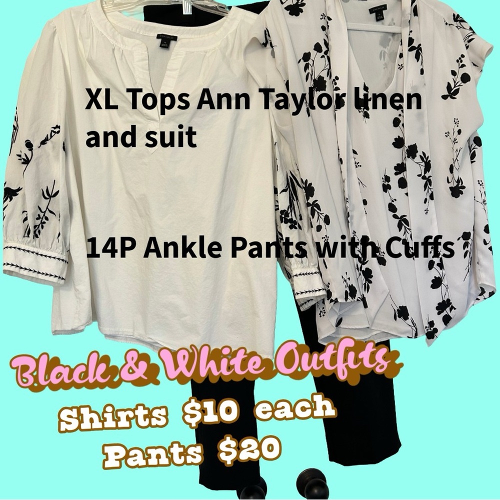 Ann Taylor Black and White Floral Top Linen